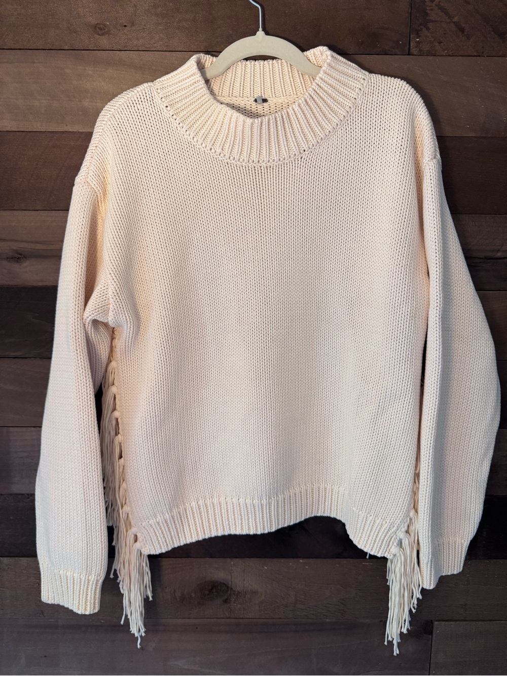 YFB Women’s Cream Fringe-Trim Knit Sweater